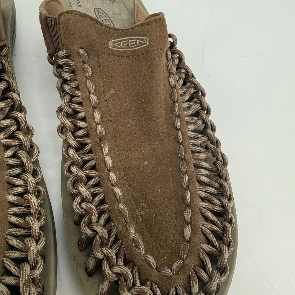 KEEN Uneek Slide Mens Brown Suede Braided Cord Sandals 1014626 Size 9